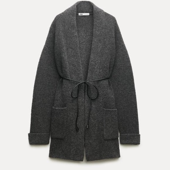 NWT ZARA BELTED CROPPED KNIT COAT S, M 5755 - Picture 6 of 11